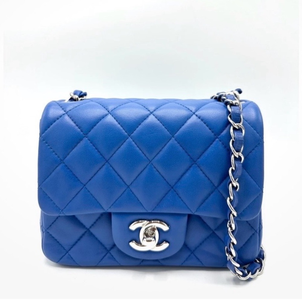 Chanel Blue Lambskin Quilted Mini Square Flap